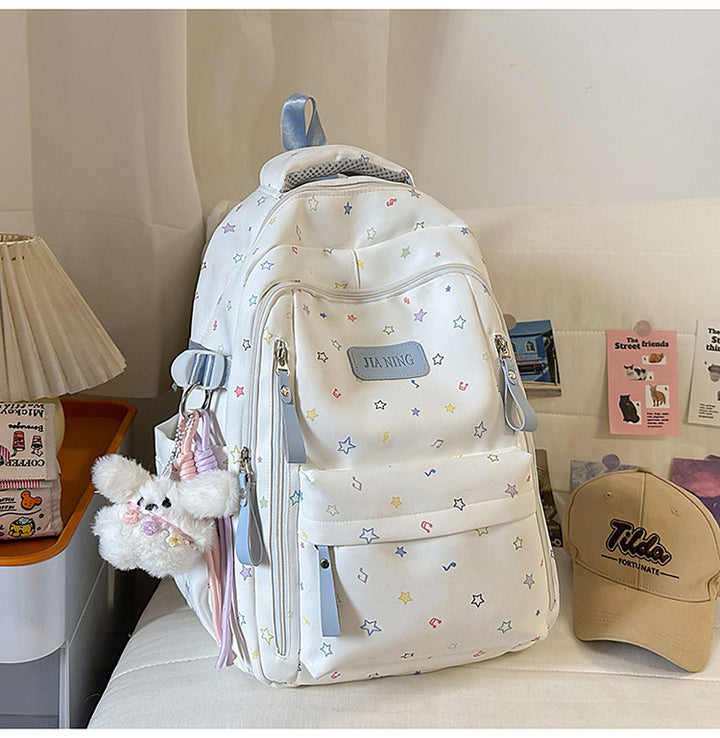 Multi-Pocket Star-Embellished School Backpack
