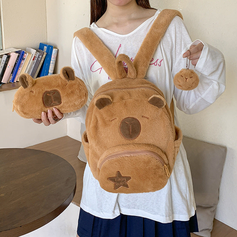 Plush backpack with animal motif and practical compartments Kalsten