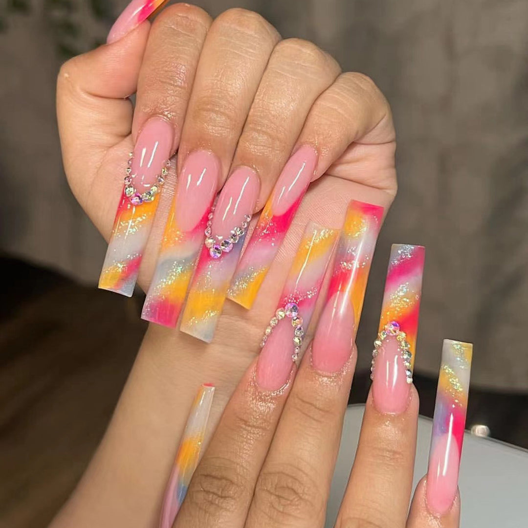 Decorative Rhinestone Art Long Stiletto Press-On Nails Kalsten