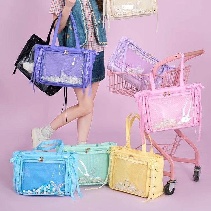 Multifunctional Clear Tote Bag with Decorative Ribbons