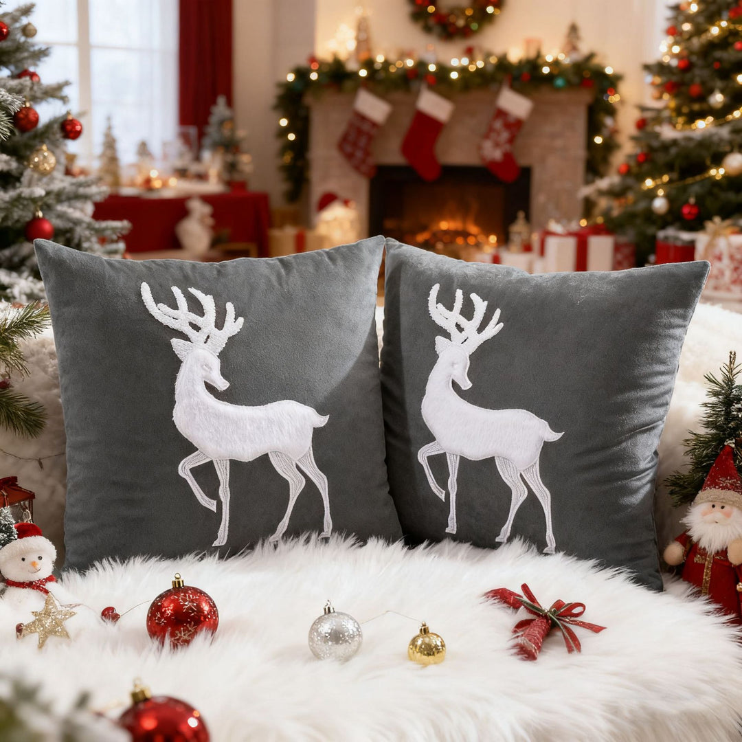 Decorative Holiday Throw Pillow with Deer Silhouette