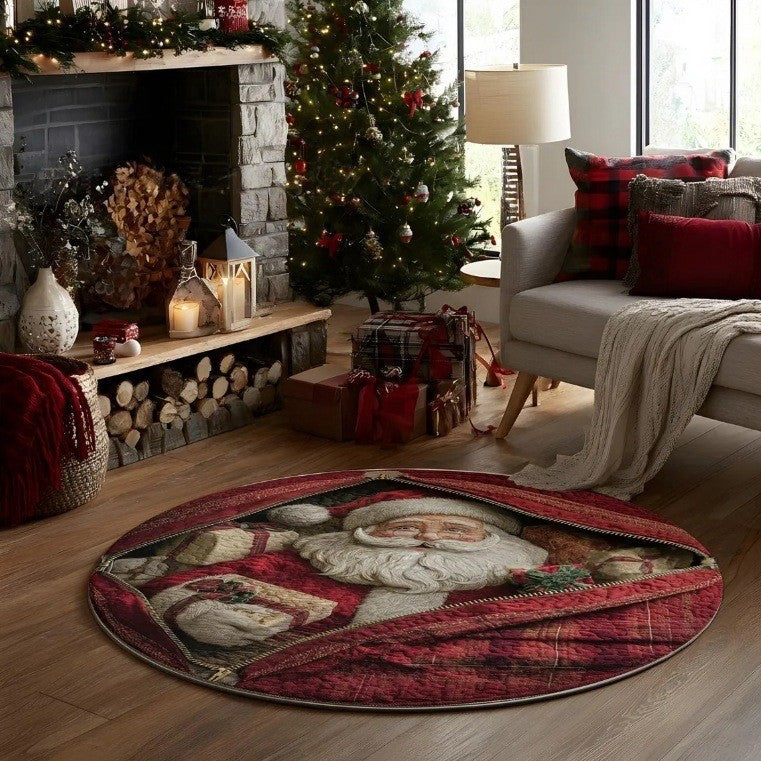 Festive Santa-Themed Round Area Rug