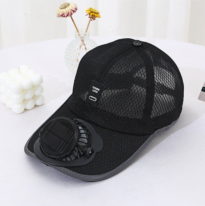 Ventilated baseball cap with integrated solar fan in the visor and breathable mesh Kalsten