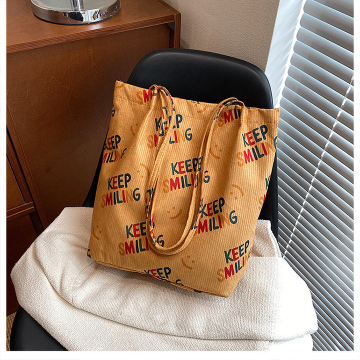 Smiley Face Patterned Canvas Tote Bag