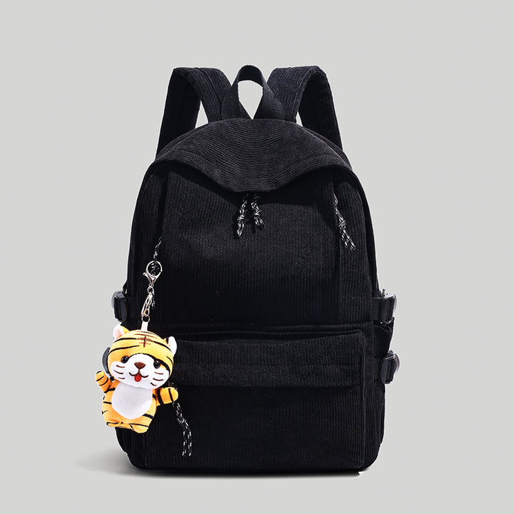 Corduroy Backpack with Cute Character Keychain Kalsten