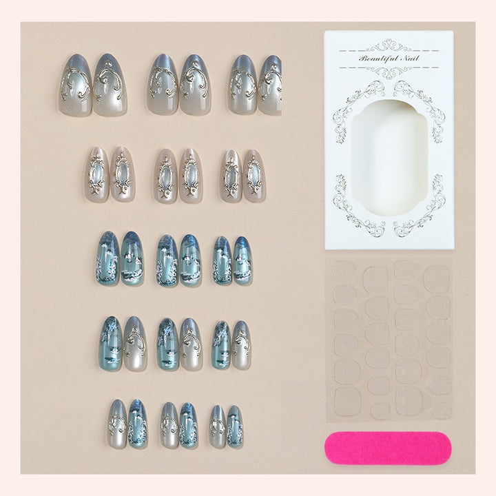 Luxury Artificial Nail Set with Elegant Glitter and 3D Elements Kalsten