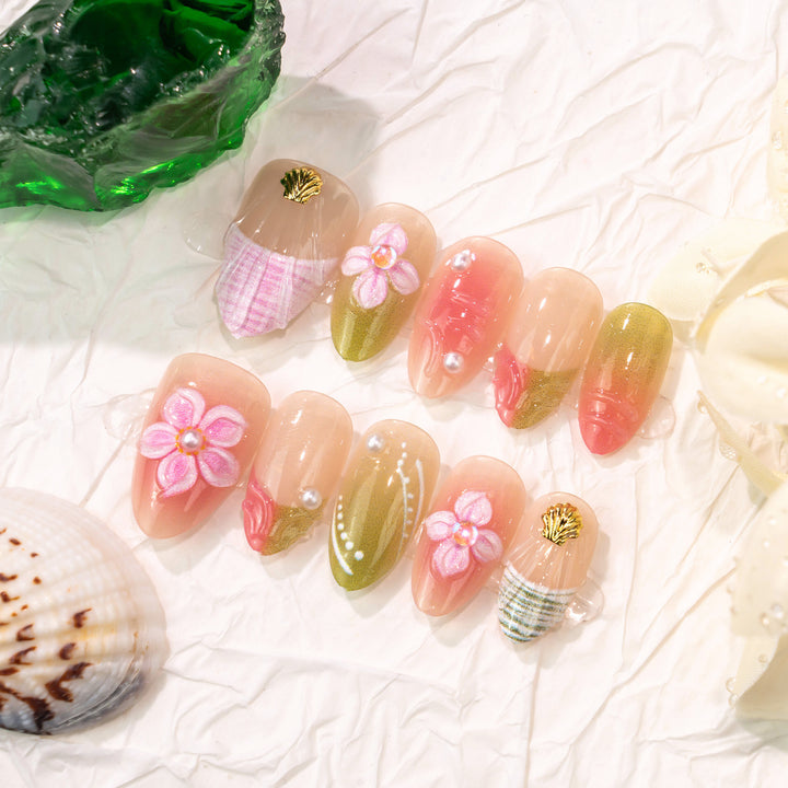 Artistic Floral-Themed Press-On Nail Set Kalsten