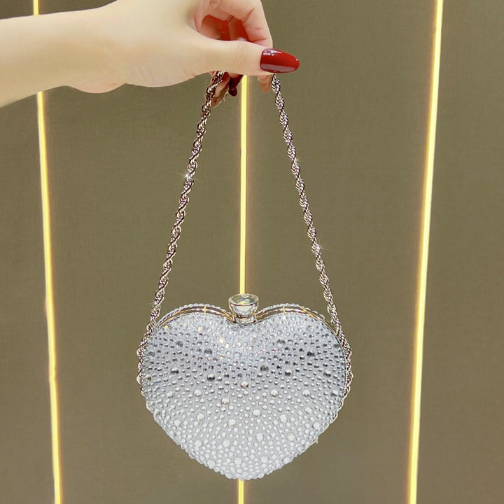Heart-Shaped Rhinestone Evening Purse