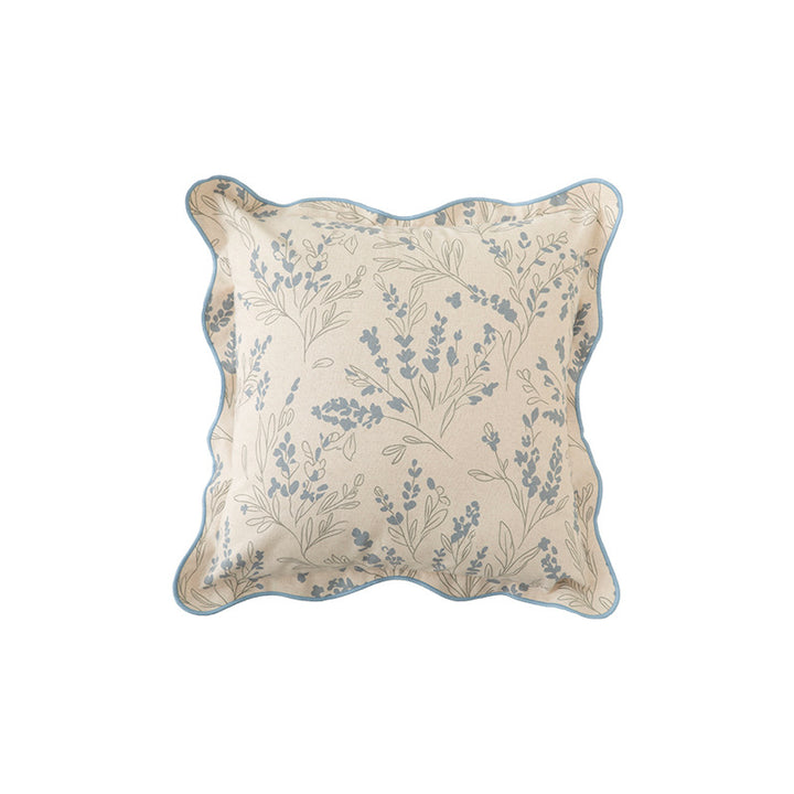 Decorative square decorative pillow with floral print, curved edge and removable cover