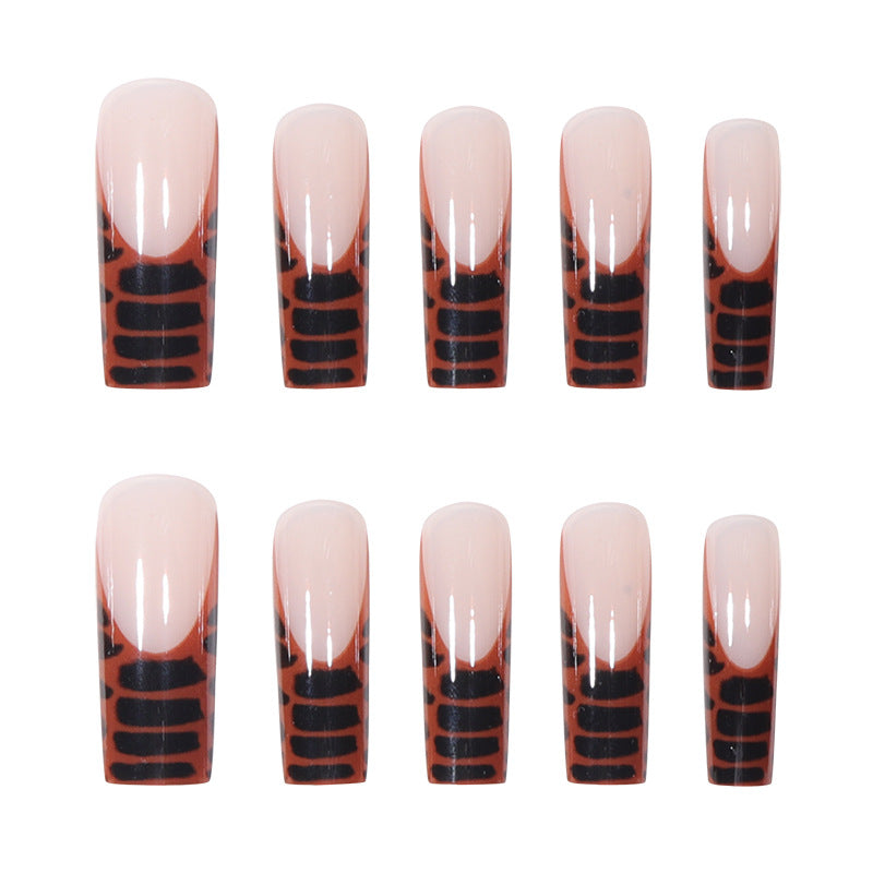 Elegant Acrylic Press-On Nail Extensions with Stylish Crocodile Design Kalsten