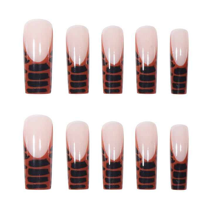 Elegant Acrylic Press-On Nail Extensions with Stylish Crocodile Design Kalsten