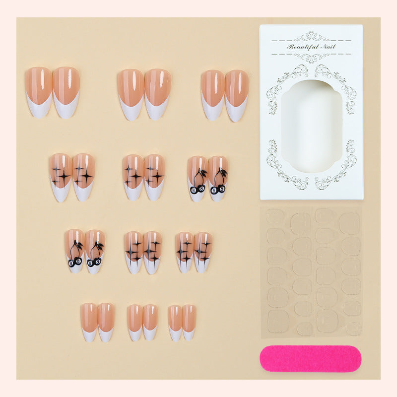 Creative nail art set with hand-drawn designs and French tips Kalsten