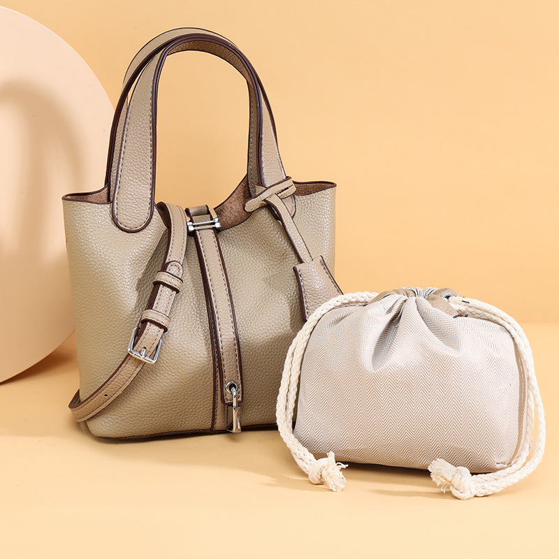 Dual-Compartment Textured Leather Tote Bag Kalsten