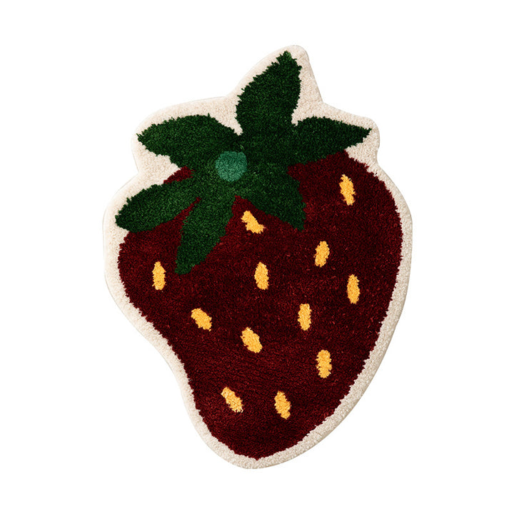 Playful hand-tufted strawberry mat made of dense cotton blend