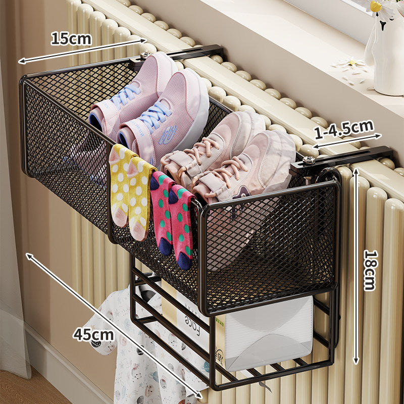 Radiator-Mounted Mesh Shoe & Sock Drying Basket with Adjustable Clamp
