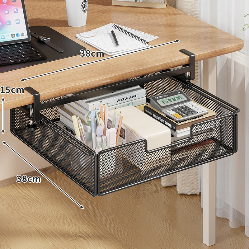 Under-Desk Sliding Mesh Storage Drawer Organizer Clamp-On