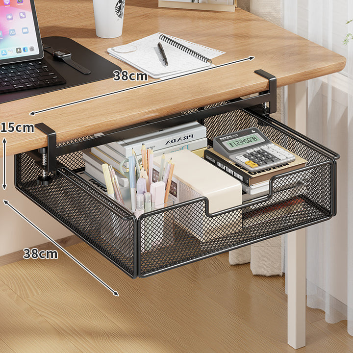 Under-Desk Sliding Mesh Storage Drawer Organizer Clamp-On