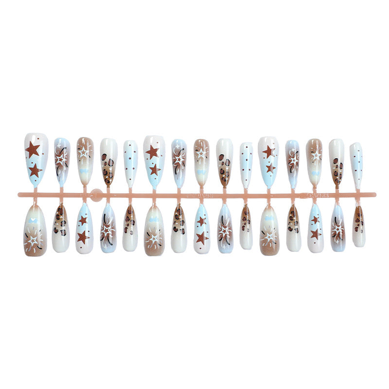 Artistic Stiletto Press-On Nail Art Set with Star and Leopard Accents Kalsten