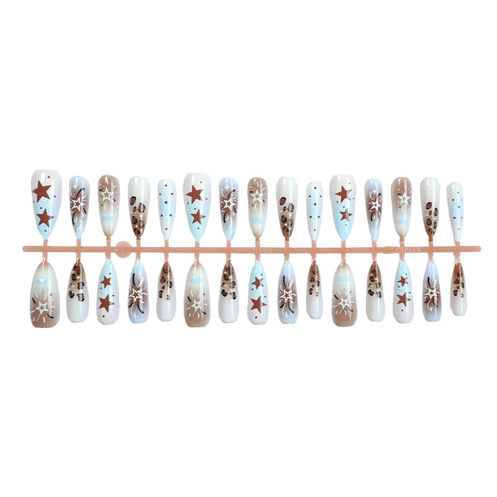 Artistic Stiletto Press-On Nail Art Set with Star and Leopard Accents Kalsten