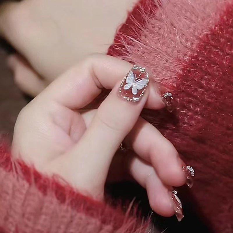 Glamorous Press-On Nail Set with Decorative Gemstone Accents Kalsten