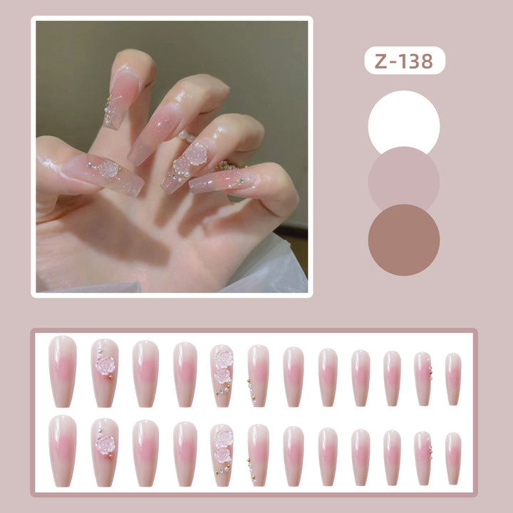 Decorative Acrylic Press-On Nails with Floral Accents