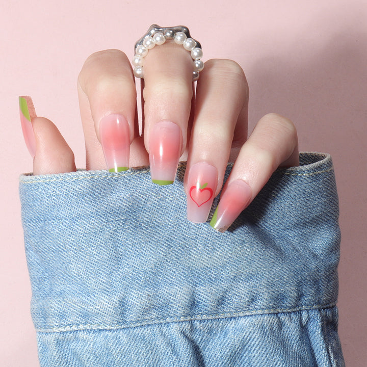 Decorative Long Acrylic Press-On Nails with Heart Design Kalsten