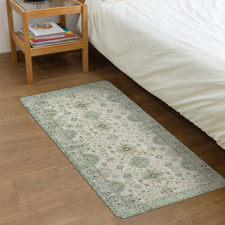 Vintage-inspired runner rug for hallway and kitchen with medallion pattern and non-slip backing Kalsten