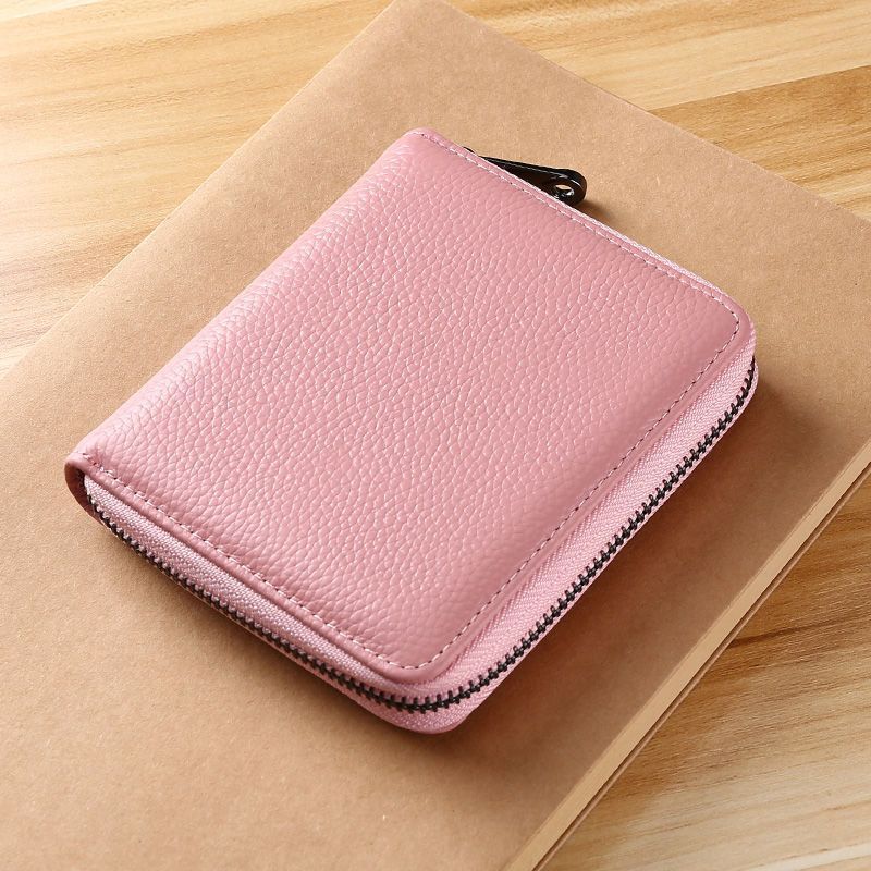 Compact Genuine Leather Zippered Wallet