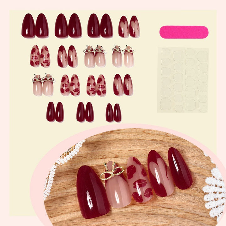 Acrylic Nail Set with Romantic Bow and Kiss Lip Designs Kalsten