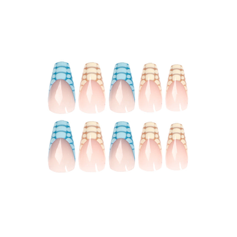 Artificial nail extensions with modern designs and creative color accents Kalsten