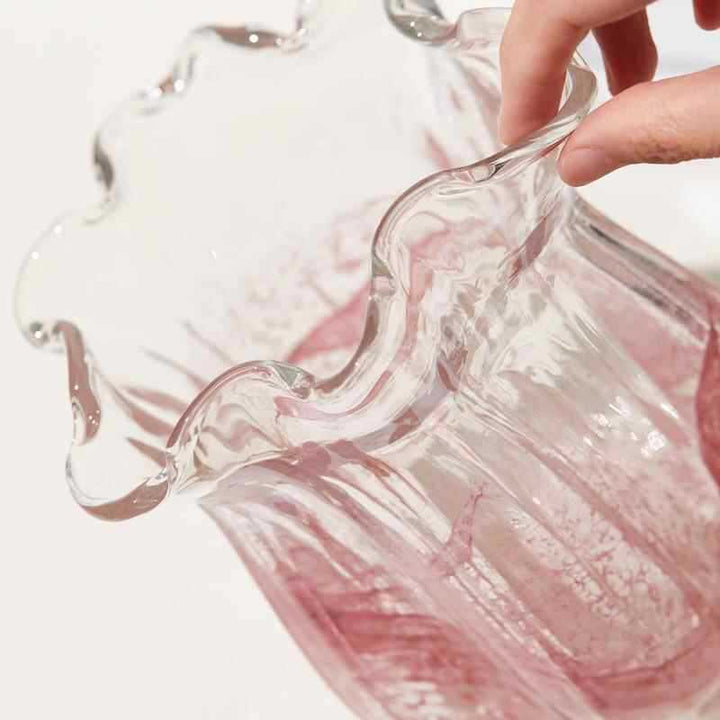 Handblown Ruffled-Tulip Art Glass Decorative Vase Kalsten
