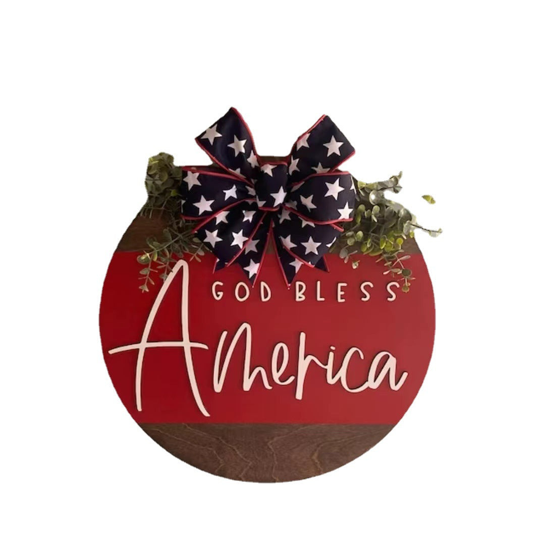 Unisex decorative wooden wall wreath with patriotic lettering Kalsten