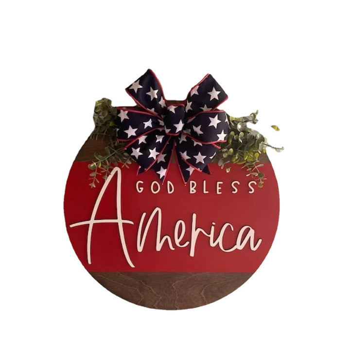 Unisex decorative wooden wall wreath with patriotic lettering Kalsten