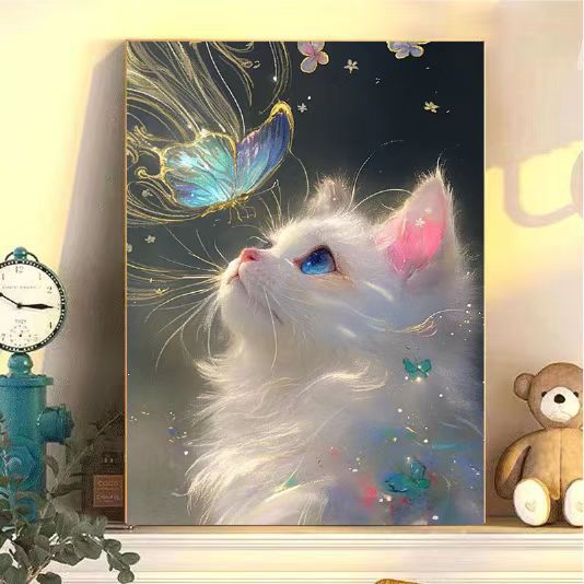 Enchanting Cat and Butterfly Art Print Kalsten
