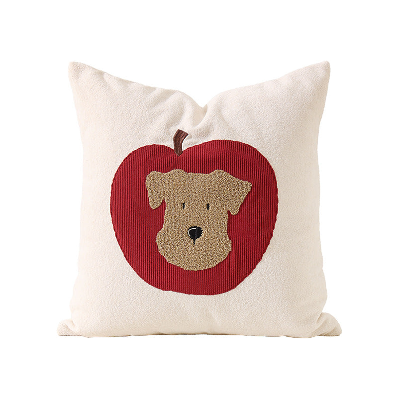 Decorative pillow with embroidered dog apple motif and soft terry cover Kalsten