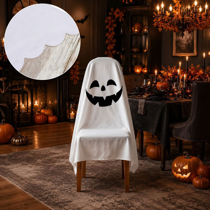 Halloween Chair Cover made of Cotton with Spooky Face and Zigzag Hem