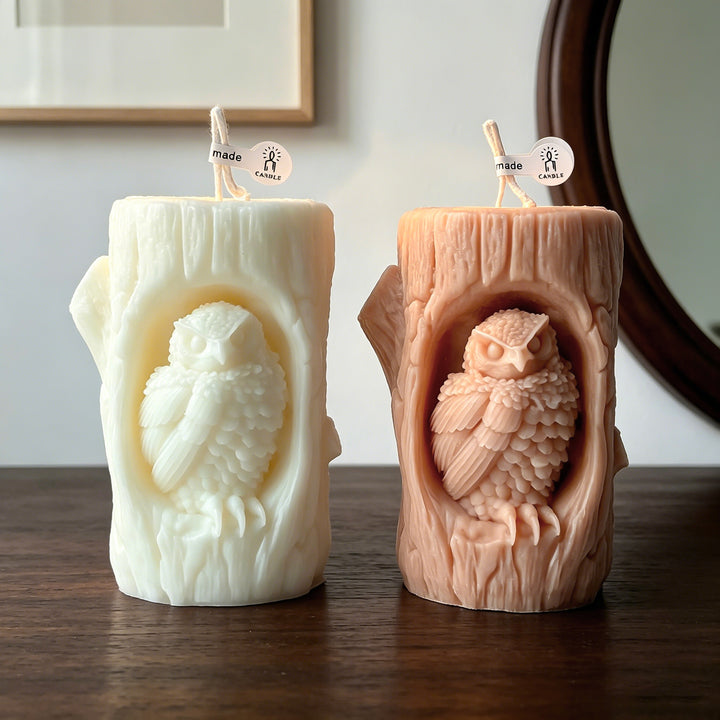 Owl Carved Candle Holder