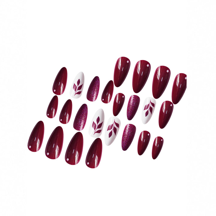 Artistic Press-On Nail Art Set with Glittery Leaf Design Kalsten