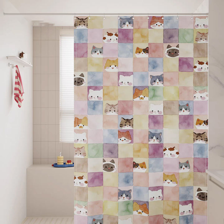 Watercolor Cat Print Shower Curtain Kalsten