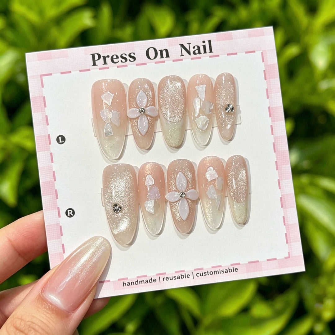 Artistic Press-On Nail Set with Floral and Patterned Designs