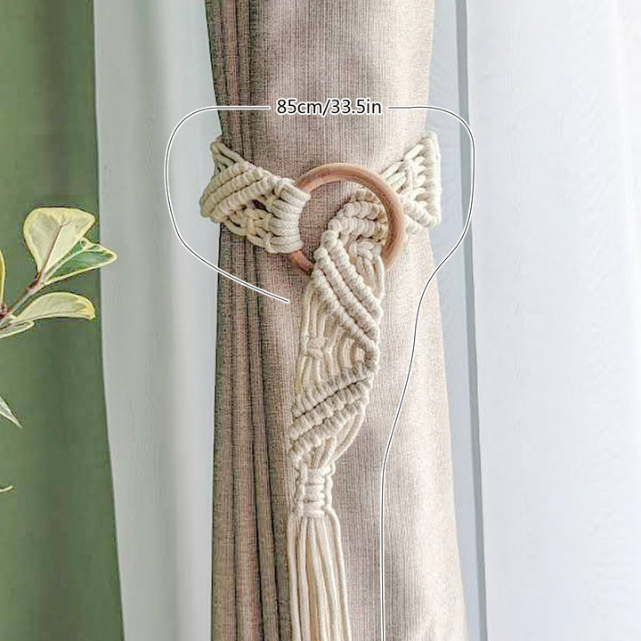 Macrame Curtain Tieback with Wooden Ring Kalsten