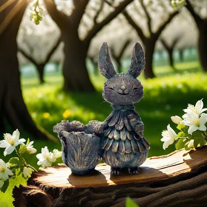 Adorable Rabbit Figurine with Lettuce Planter Kalsten
