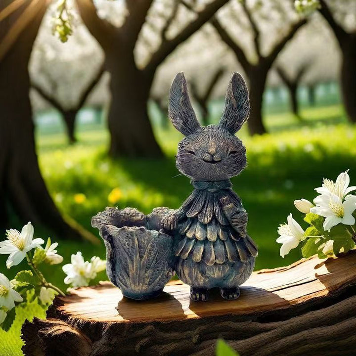 Adorable Rabbit Figurine with Lettuce Planter Kalsten