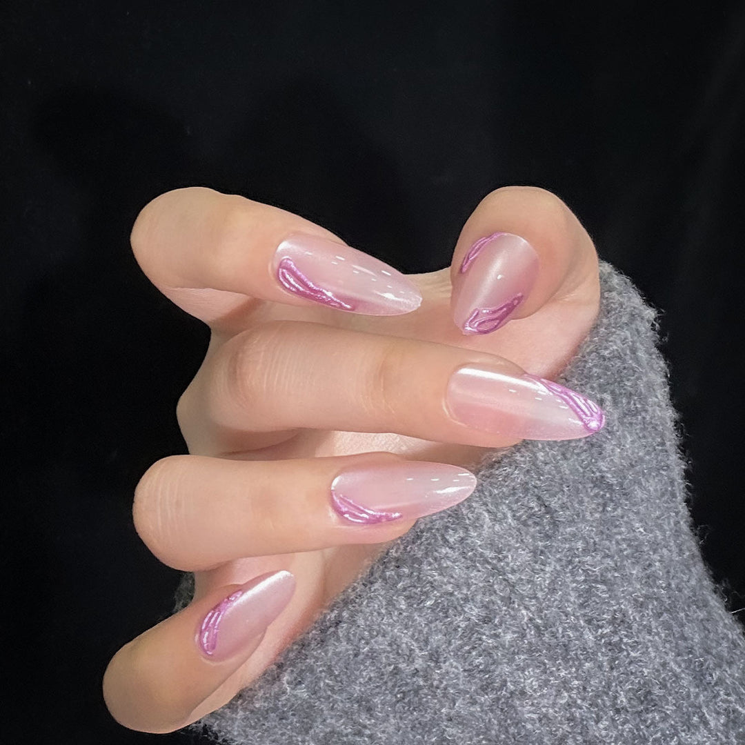 Long-Stiletto Gradient Press-On Nails with Artistic Swirl Design