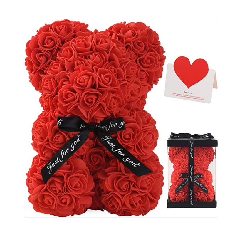 Handcrafted Foam Rose Teddy Bear Gift Sculpture With Satin Ribbon