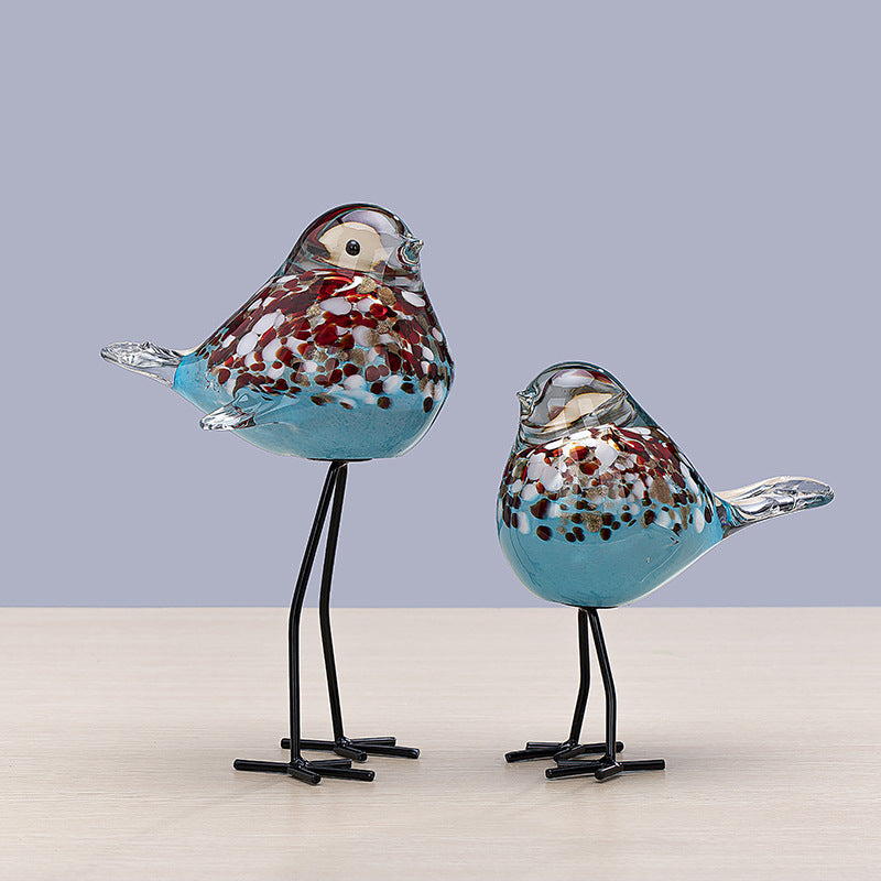 Handblown Decorative Glass Bird Sculpture on Metal Legs Kalsten