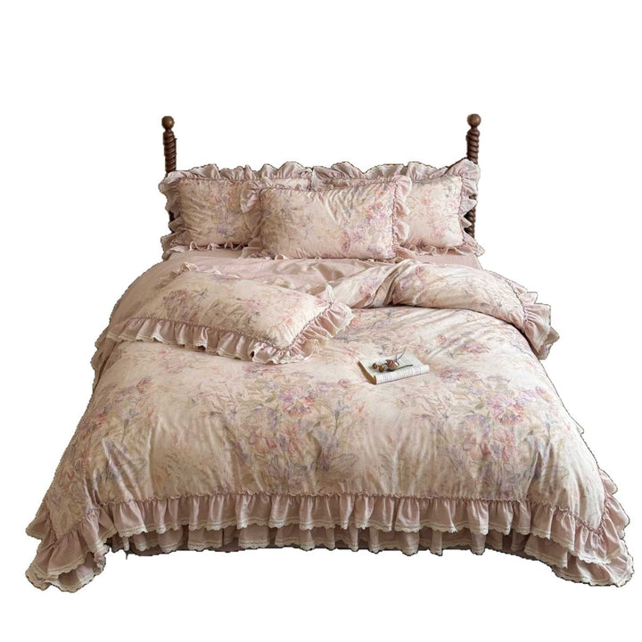 Romantic Ruffled Bed Linen Set with Lace Trim