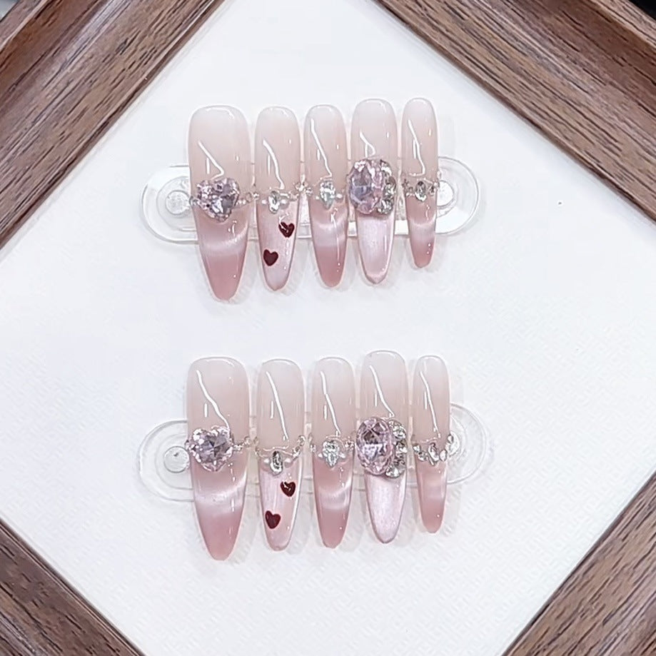 Decorative Press-On Nail Art Set with Heart and Gem Accents Kalsten