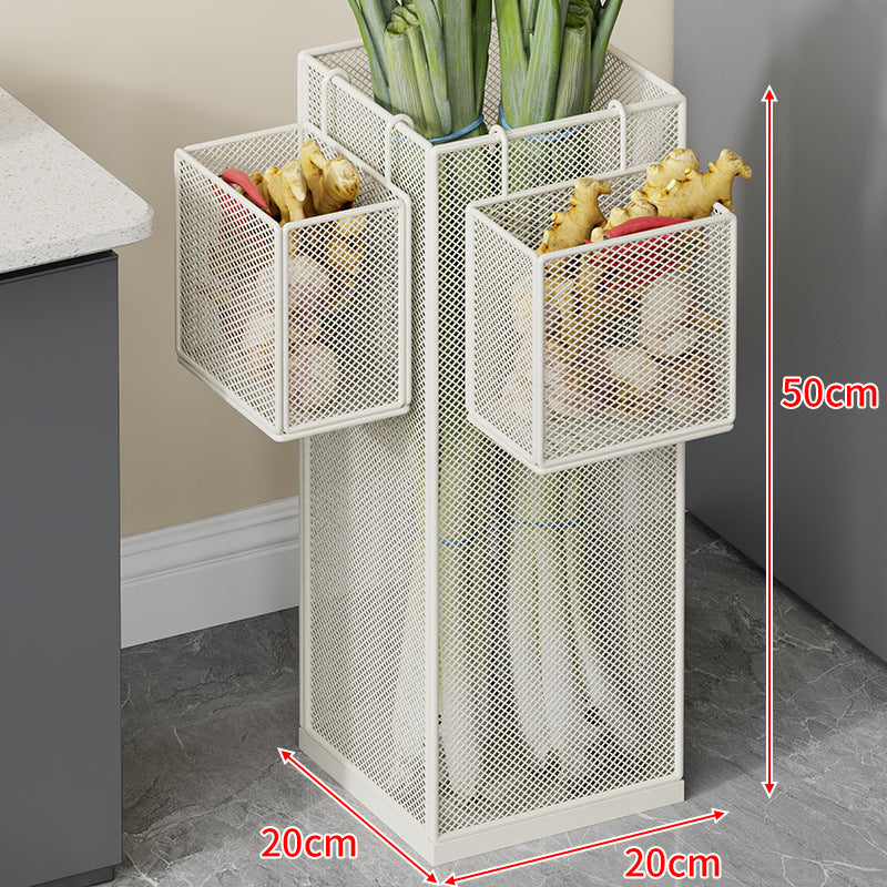 Vertical Metal Produce Storage Tower with Detachable Side Basket