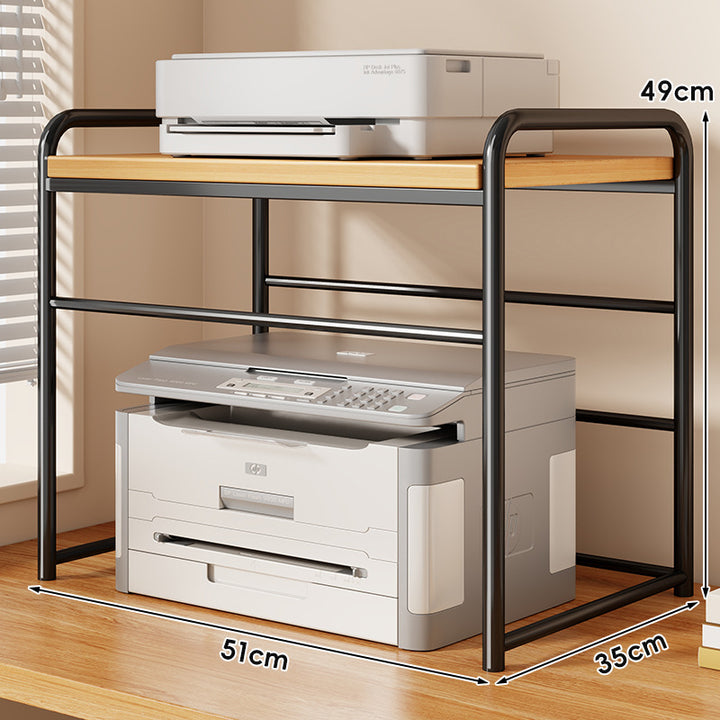 Two Tier Metal and Wood Printer Stand with Sliding Mesh Drawer and Under-Shelf Storage